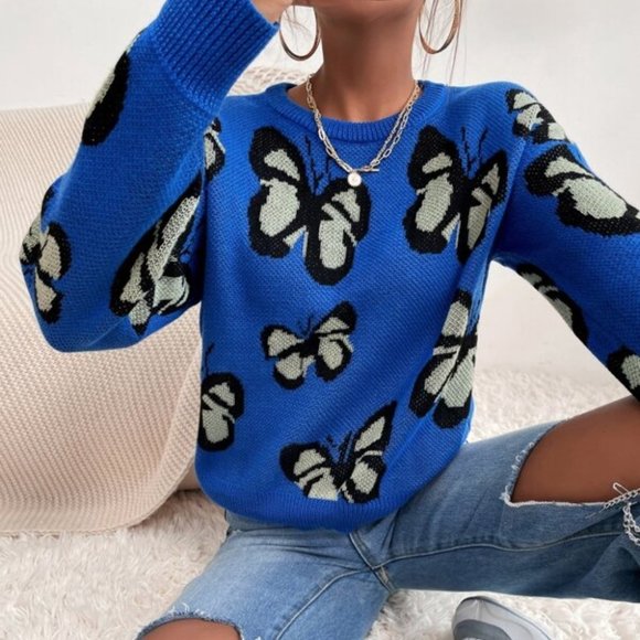 COPY - FLY AWAY Butterfly Print Long Sleeved Sweater top - Picture 2 of 7